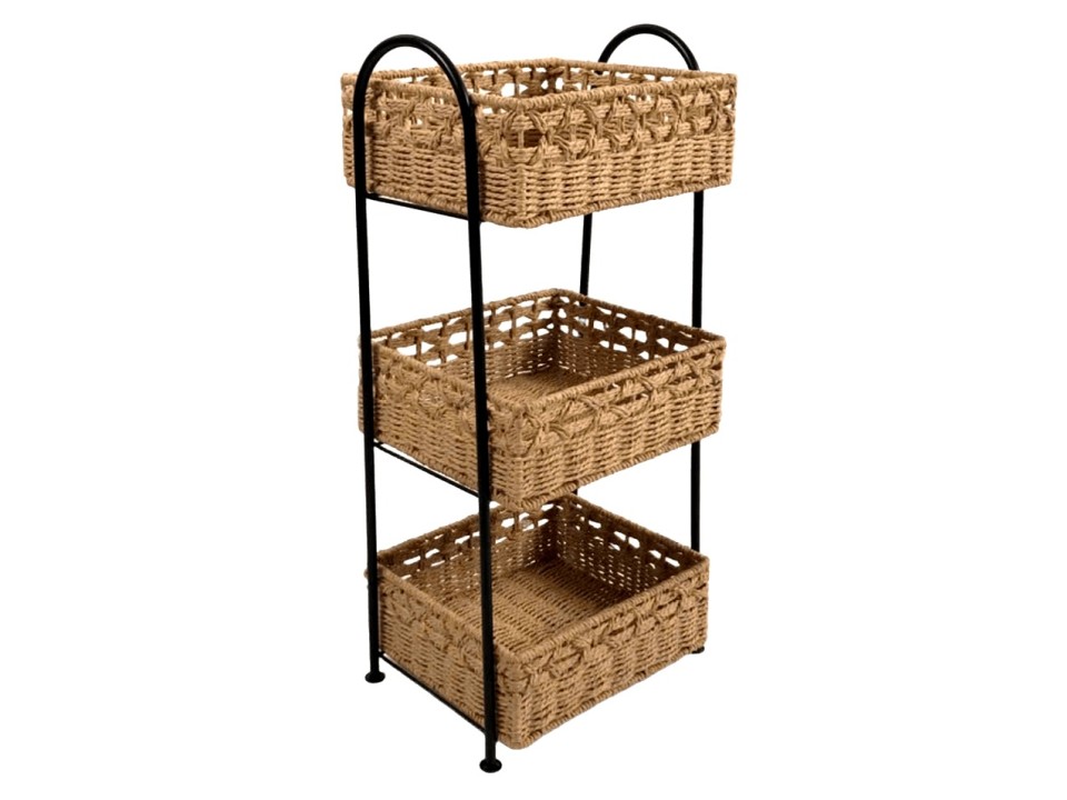 Bespoke 3-Tier Rectangular Paper Cord Storage Tower with Metal Frame